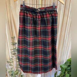 Vintage Alicia Plaid Midi Skirt with belt